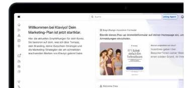 Klaviyo-Dashboard mit Begrüßungstext und Pop-up-Anmeldeformular für 10 % Rabatt bei Terraza.