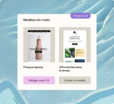Image illustrant les fonctionnalités du modèle de marketing par e-mail alimenté par l'IA de la plateforme Klaviyo