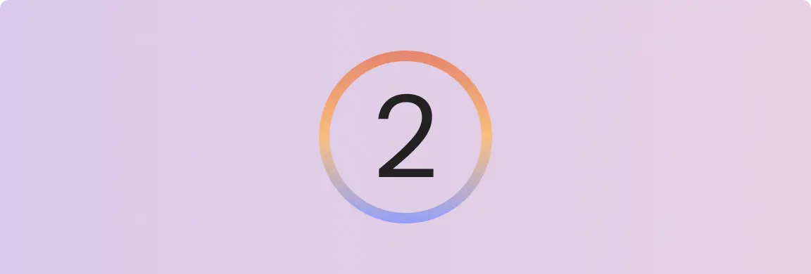 Chiffre 2 entouré d'un cercle dégradé sur fond violet clair.