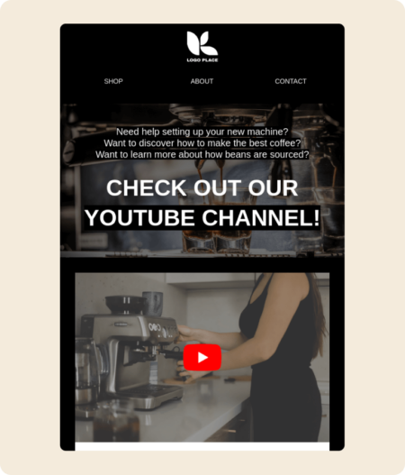 A Klaviyo email template featuring youtube video about how to use product