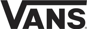 Vans logo in black text with stylised "V" extending over the other letters.