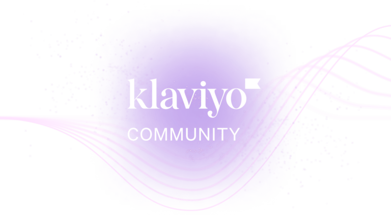 Klaviyo Community logo over a purple sparkle gradient and squiggly white lines