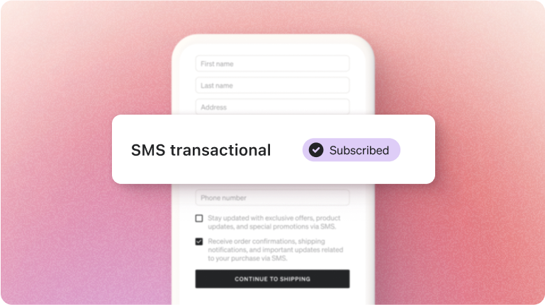 Klaviyo sign-up form showing separate SMS opt-in checkboxes for marketing and order updates.