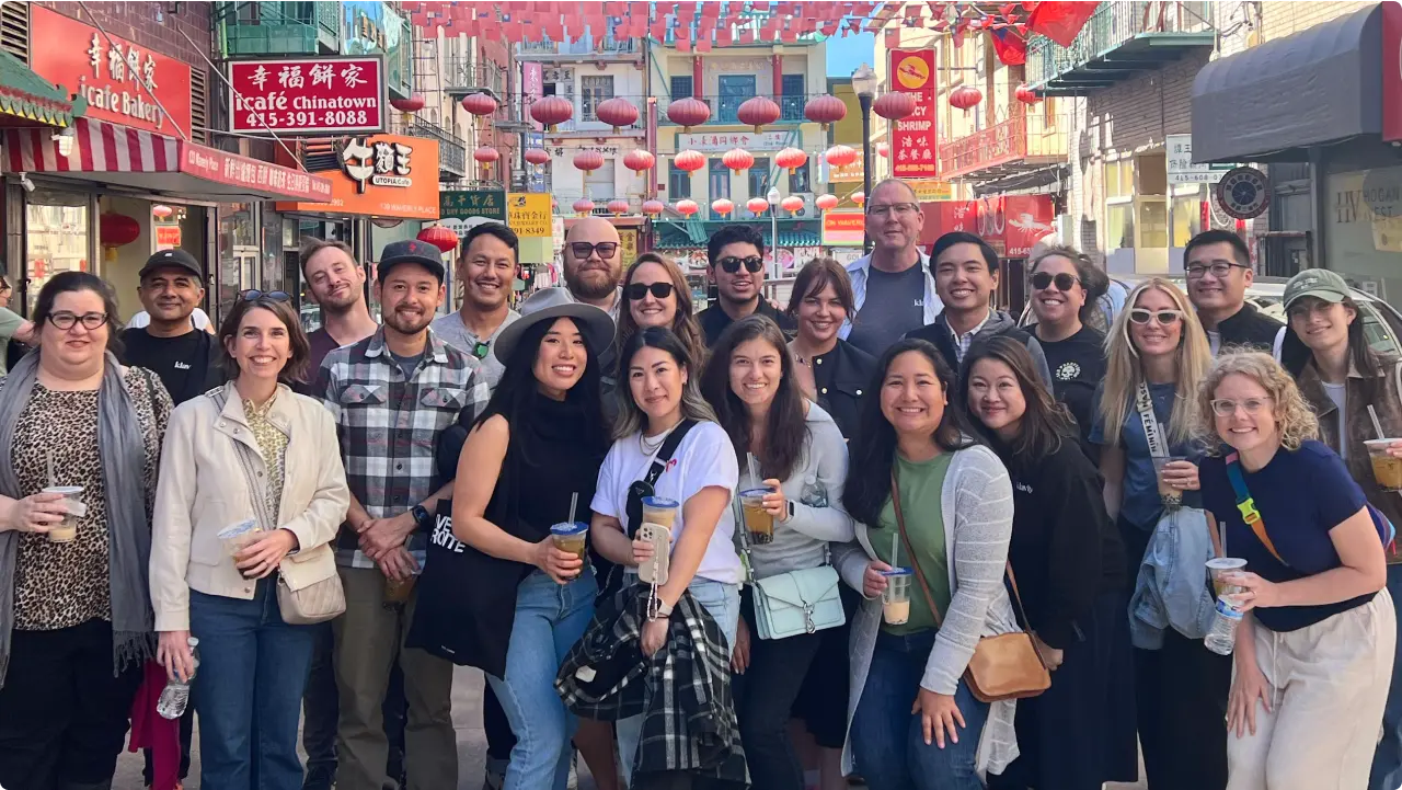 A group of Klaviyos with boba (bubble tea) in San Francisco's chinatown neighborhood