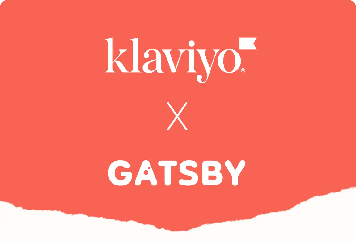 Klaviyo and Gatsby logos on a red background with a white "X" between them.